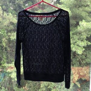 “Pink by VS” Navy Blue Lace Long Sleeve Tee